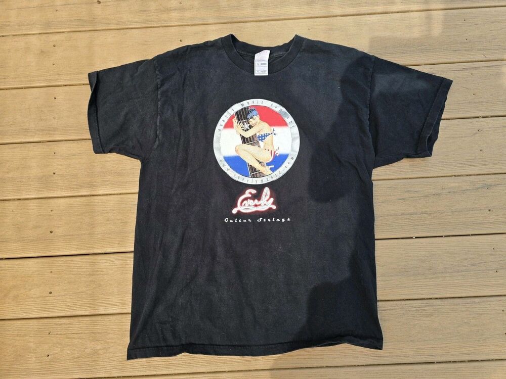 Mens Black Everly Brothers Guitar Strings Rockabilly Pinup Shirt Size XL